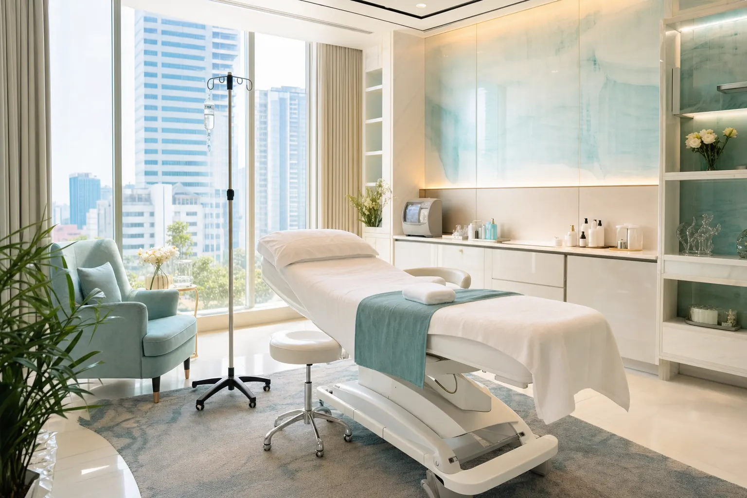 Luxury doctor-led aesthetic clinic treatment room at SkinDrip